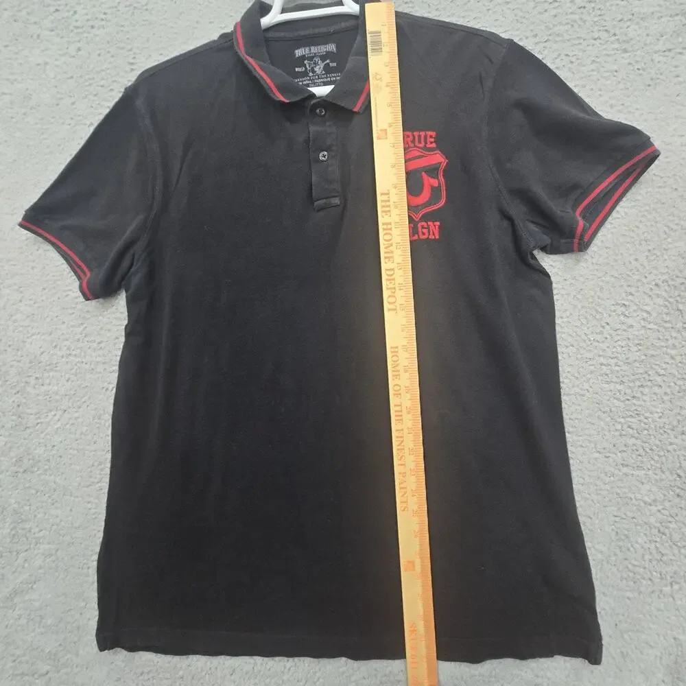 True Religion Men’s Black/Red Logo Polo Shirt M Regular Short Sleeve Button